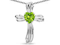 Star K Heart Shape 6mm Genuine Peridot Ribbed Cross Of Love Pendant Necklace