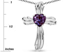 Star K Heart Shape 6mm Simulated Alexandrite Ribbed Cross Of Love Pendant Necklace