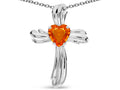 Star K Heart Shape 6mm Simulated Orange Mexican Fire Opal Ribbed Cross Of Love Pendant Necklace