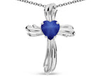 Star K Heart Shape 6mm Created Star Sapphire Ribbed Cross Of Love Pendant Necklace
