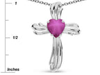 Star K Heart Shape 6mm Created Star Ruby Ribbed Cross Of Love Pendant Necklace