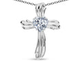 Star K Heart Shape 6mm Genuine White Topaz Ribbed Cross Of Love Pendant Necklace