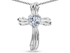 Star K Heart Shape 6mm Genuine White Topaz Ribbed Cross Of Love Pendant Necklace