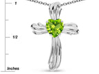 Star K Heart Shape 6mm Genuine Peridot Ribbed Cross Of Love Pendant Necklace 10k White Gold