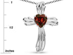 Star K Heart Shape 6mm Genuine Garnet Ribbed Cross Of Love Pendant Necklace 10k White Gold