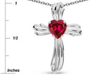 Star K Heart Shape 6mm Created Ruby Ribbed Cross Of Love Pendant Necklace 10k White Gold