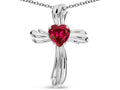 Star K Heart Shape 6mm Created Ruby Ribbed Cross Of Love Pendant Necklace 10k White Gold
