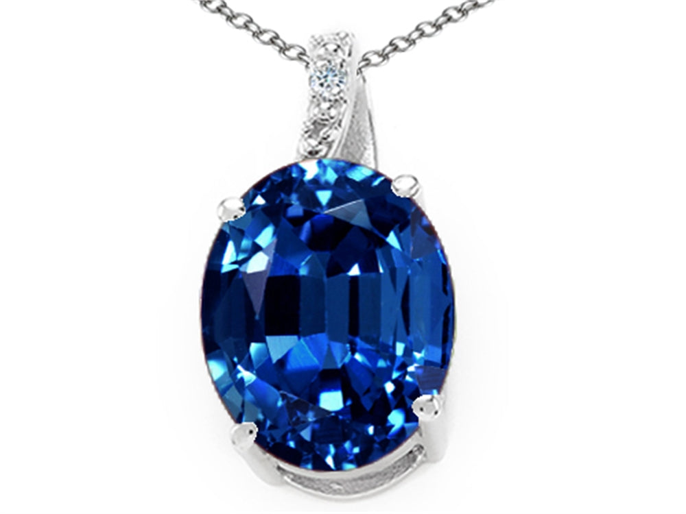 Tommaso Design Oval Created Blue Sapphire Pendant Necklace