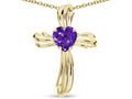 Star K Heart Shape 6mm Genuine Amethyst Ribbed Cross Of Love Pendant Necklace 14k Yellow Gold