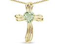 Star K Heart Shape 6mm Genuine Green Amethyst Ribbed Cross Of Love Pendant Necklace 14k Yellow Gold