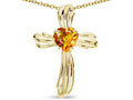 Star K Heart Shape 6mm Genuine Citrine Ribbed Cross Of Love Pendant Necklace 14k Yellow Gold