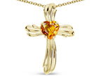 Star K Heart Shape 6mm Genuine Citrine Ribbed Cross Of Love Pendant Necklace 14k Yellow Gold