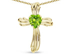 Star K Heart Shape 6mm Genuine Peridot Ribbed Cross Of Love Pendant Necklace 14k Yellow Gold