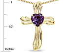 Star K Heart Shape 6mm Simulated Alexandrite Ribbed Cross Of Love Pendant Necklace 14k Yellow Gold