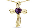 Star K Heart Shape 6mm Simulated Alexandrite Ribbed Cross Of Love Pendant Necklace 14k Yellow Gold