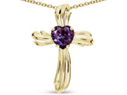 Star K Heart Shape 6mm Simulated Alexandrite Ribbed Cross Of Love Pendant Necklace 14k Yellow Gold