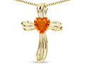 Star K Heart Shape 6mm Simulated Orange Mexican Fire Opal Ribbed Cross Of Love Pendant Necklace 14k Yellow Gold
