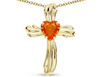 Star K Heart Shape 6mm Simulated Orange Mexican Fire Opal Ribbed Cross Of Love Pendant Necklace 14k Yellow Gold