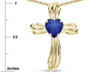 Star K Heart Shape 6mm Created Star Sapphire Ribbed Cross Of Love Pendant Necklace 14k Yellow Gold