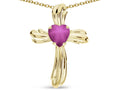 Star K Heart Shape 6mm Created Star Ruby Ribbed Cross Of Love Pendant Necklace 14k Yellow Gold