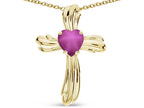 Star K Heart Shape 6mm Created Star Ruby Ribbed Cross Of Love Pendant Necklace 14k Yellow Gold