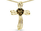 Star K Heart Shape 6mm Genuine Smoky Quartz Ribbed Cross Of Love Pendant Necklace 14k Yellow Gold