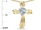 Star K Heart Shape 6mm Genuine White Topaz Ribbed Cross Of Love Pendant Necklace 14k Yellow Gold