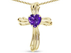 Star K Heart Shape 6mm Genuine Amethyst Ribbed Cross Of Love Pendant Necklace 10k Yellow Gold