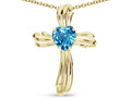 Star K Heart Shape 6mm Genuine Blue Topaz Ribbed Cross Of Love Pendant Necklace 10k Yellow Gold