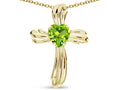 Star K Heart Shape 6mm Genuine Peridot Ribbed Cross Of Love Pendant Necklace 10k Yellow Gold