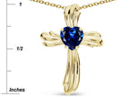 Star K Heart Shape 6mm Created Sapphire Ribbed Cross Of Love Pendant Necklace 10k Yellow Gold