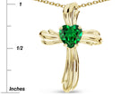 Star K Heart Shape 6mm Simulated Emerald Ribbed Cross Of Love Pendant Necklace 10k Yellow Gold