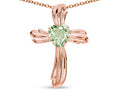Star K Heart Shape 6mm Genuine Green Amethyst Ribbed Cross Of Love Pendant Necklace 14k Rose Gold