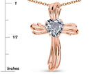 Star K Heart Shape 6mm Genuine Aquamarine Ribbed Cross Of Love Pendant Necklace 14k Rose Gold