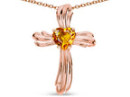 Star K Heart Shape 6mm Genuine Citrine Ribbed Cross Of Love Pendant Necklace 14k Rose Gold