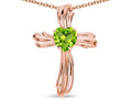 Star K Heart Shape 6mm Genuine Peridot Ribbed Cross Of Love Pendant Necklace 14k Rose Gold