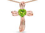 Star K Heart Shape 6mm Genuine Peridot Ribbed Cross Of Love Pendant Necklace 14k Rose Gold