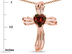 Star K Heart Shape 6mm Genuine Garnet Ribbed Cross Of Love Pendant Necklace 14k Rose Gold