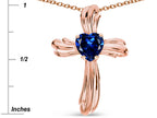 Star K Heart Shape 6mm Created Sapphire Ribbed Cross Of Love Pendant Necklace 14k Rose Gold