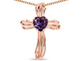 Star K Heart Shape 6mm Simulated Alexandrite Ribbed Cross Of Love Pendant Necklace 14k Rose Gold