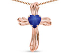Star K Heart Shape 6mm Created Star Sapphire Ribbed Cross Of Love Pendant Necklace 14k Rose Gold