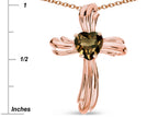 Star K Heart Shape 6mm Genuine Smoky Quartz Ribbed Cross Of Love Pendant Necklace 14k Rose Gold