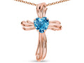 Star K Heart Shape 6mm Genuine Blue Topaz Ribbed Cross Of Love Pendant Necklace 10k Rose Gold