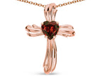 Star K Heart Shape 6mm Genuine Garnet Ribbed Cross Of Love Pendant Necklace 10k Rose Gold
