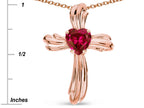 Star K Heart Shape 6mm Created Ruby Ribbed Cross Of Love Pendant Necklace 10k Rose Gold