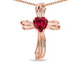 Star K Heart Shape 6mm Created Ruby Ribbed Cross Of Love Pendant Necklace 10k Rose Gold