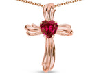 Star K Heart Shape 6mm Created Ruby Ribbed Cross Of Love Pendant Necklace 10k Rose Gold