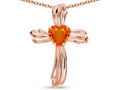 Star K Heart Shape 6mm Simulated Orange Mexican Fire Opal Ribbed Cross Of Love Pendant Necklace 10k Rose Gold