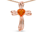 Star K Heart Shape 6mm Simulated Orange Mexican Fire Opal Ribbed Cross Of Love Pendant Necklace 10k Rose Gold
