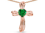 Star K Heart Shape 6mm Simulated Emerald Ribbed Cross Of Love Pendant Necklace 10k Rose Gold